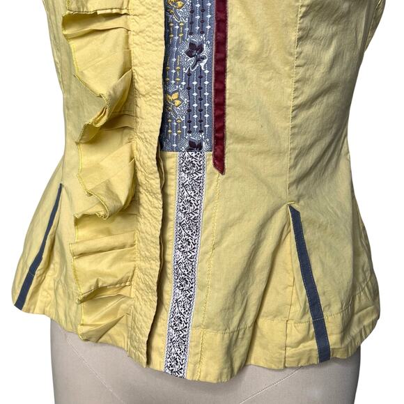 Anthropologie Floreat Morning Surprise Blouse Size 4 Yellow Embroidered Ruffled - Picture 10 of 16